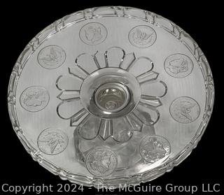 1890's Fostoria Clear American Coin Glass Cake Stand Plate Crimped Edge,  10"T. This was molded with real US coins until the U.S. Government made it illegal