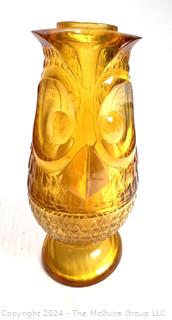 Amber Art Glass Including LE Smith Glass Moon and Stars & Viking Owl.