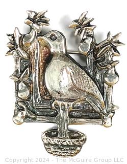 Sterling Silver Hogan Bolas Modernist Partridge in a Pear Tree Brooch. 11 grams
