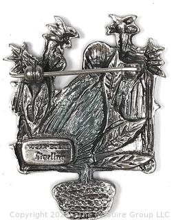 Sterling Silver Hogan Bolas Modernist Partridge in a Pear Tree Brooch. 11 grams
