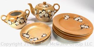 Peach Lusterware Tea Set in Cherry Blossom Pattern, Japan