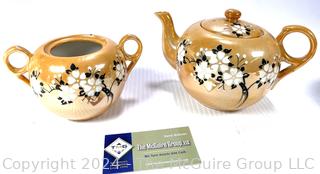 Peach Lusterware Tea Set in Cherry Blossom Pattern, Japan