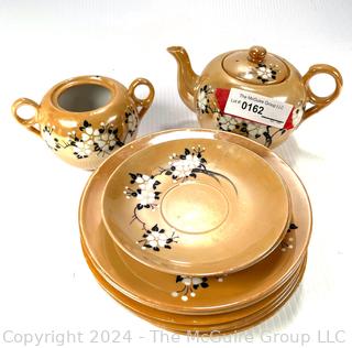 Peach Lusterware Tea Set in Cherry Blossom Pattern, Japan