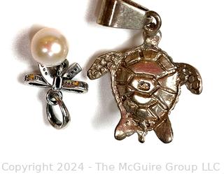 Three (3) Pendants Including Sterling Turtle, Pandora Sterling Silver Pearl and Enamel Egg