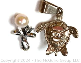 Three (3) Pendants Including Sterling Turtle, Pandora Sterling Silver Pearl and Enamel Egg