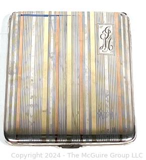 Sterling Silver with 14KT Gold Etched Art Deco Cigarette Case with Monogram.  112 grams