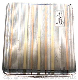 Sterling Silver with 14KT Gold Etched Art Deco Cigarette Case with Monogram.  112 grams