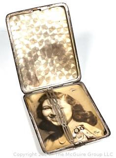 Sterling Silver with 14KT Gold Etched Art Deco Cigarette Case with Monogram.  112 grams