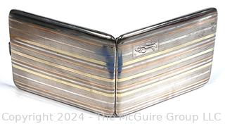 Sterling Silver with 14KT Gold Etched Art Deco Cigarette Case with Monogram.  112 grams