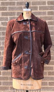 Brown Suede Jacket with Black Leather Piping Pele Genuina Vest Couro 