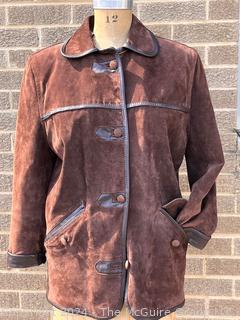 Brown Suede Jacket with Black Leather Piping Pele Genuina Vest Couro 