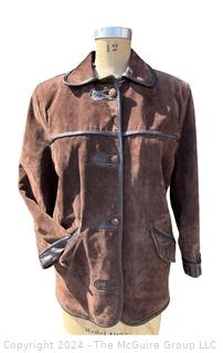 Brown Suede Jacket with Black Leather Piping Pele Genuina Vest Couro 