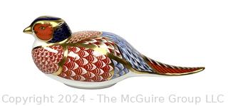 Royal Crown Derby Imari Pheasant Figurine with  Silver Button 