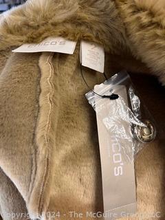 Beige Chicos New with Tag Faux Shearling Jacket Coat, Medium