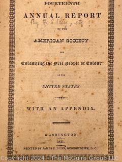 1831 Annual Report of the American Society: Colonizing the Free People of Colour 