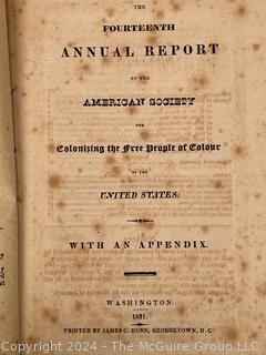 1831 Annual Report of the American Society: Colonizing the Free People of Colour 