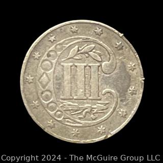 1862 3 Cent Silver Trime Coin (Variety 3)