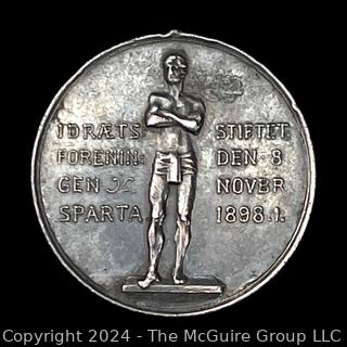 Danish Sports Silver Medal "Sports Union SPARTA" 1898. Possibly Second Place in Boxing 3-9-24