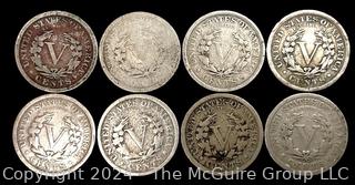 Lot of Eight (8) Liberty Head "V" Nickel US Coins  