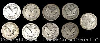 Nine (9) Coin Lot US Silver Standing Liberty Quarter Dollars  