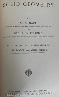 Five (5) Books Including Desiree by Annemarie Selinko, The Cash Boy by Horatio Alger, The Winter Of Our Discontent by John Steinbeck, Boston: Cradle Of Liberty by John Jennings 1st Edition 1st Printing & Solid Geometry by C.A. Hart 1912 