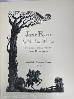 1945 Hardcover Book "Jane Eyre" by Charlotte Bronte, World Atlas and Natural History Books