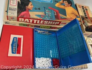 Board Games Including Tumble Numble, Payday, Battleship, and Alphabet Spelling Game.