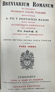 Complete Leather Bound Four (4) Volume Set Breviarium Romanum in Latin. circa 1930, Benziger Brothers