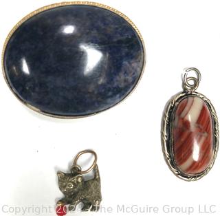 Three (3) Pendants and Brooches Made of Blue Sodalite & Banded Agate 