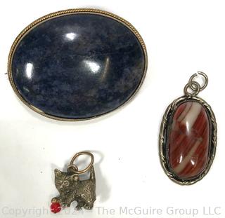 Three (3) Pendants and Brooches Made of Blue Sodalite & Banded Agate 