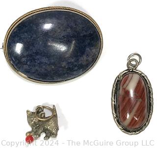 Three (3) Pendants and Brooches Made of Blue Sodalite & Banded Agate 