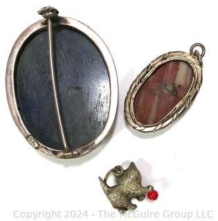 Three (3) Pendants and Brooches Made of Blue Sodalite & Banded Agate 