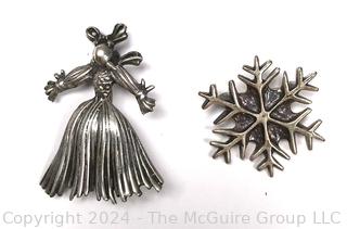 Two (2) Sterling Silver Brooches.  13 grams