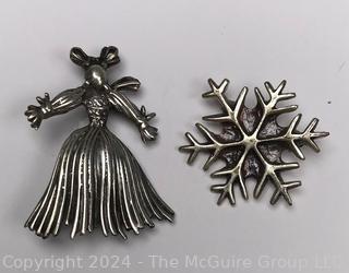 Two (2) Sterling Silver Brooches.  13 grams