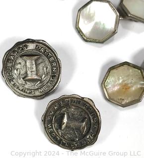 Art Deco Men's Cuff-links, Sewing Merit Pins (Du Barry Patterns) and Lyndon B Johnson Inaugurated President Bronze Medal Coin 1965