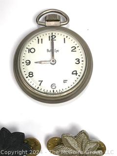 Westclox Bulls Eye Mechanical Pocket Watch, Lt. Colonel Rank Insignia, 100th ID Commemorative Watch and Military Patch Yellow Wings.