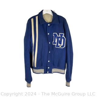 Blue "ND" Varsity Men's Letterman Jacket.