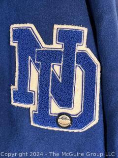 Blue "ND" Varsity Men's Letterman Jacket.