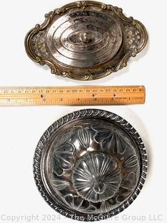 Silver Plated Covered Dishes, Pottery Planter and Lacquerware Tray