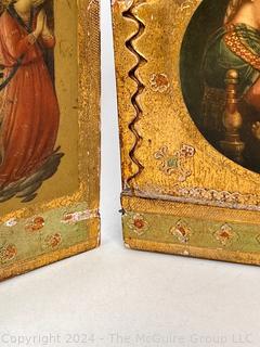 Group of Religious Iconography Including Icon, Florentine Tryptic and Wax Plaque