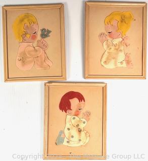 Three (3) Framed Under Glass Nursery Art