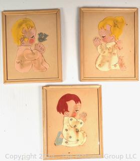 Three (3) Framed Under Glass Nursery Art