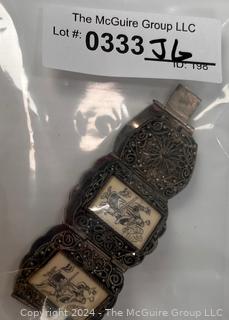 Chinese Scrimshaw Ox Bone Panel Bracelet 