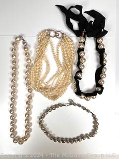 Four (4) Faux Pearl Necklaces