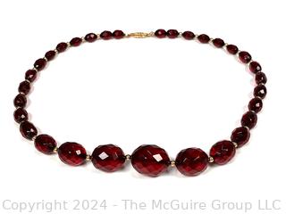 Red Cut Glass Crystal Bead Necklace with 14kt Gold Findings. 