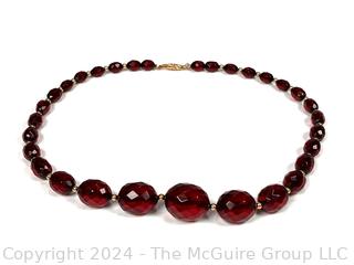 Red Cut Glass Crystal Bead Necklace with 14kt Gold Findings. 