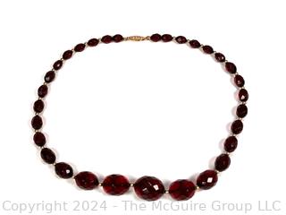 Red Cut Glass Crystal Bead Necklace with 14kt Gold Findings. 