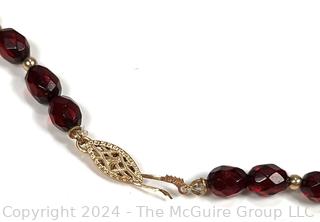 Red Cut Glass Crystal Bead Necklace with 14kt Gold Findings. 