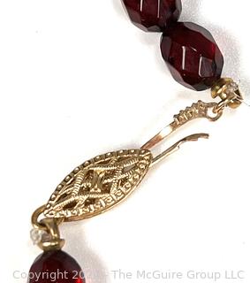 Red Cut Glass Crystal Bead Necklace with 14kt Gold Findings. 