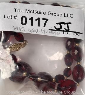 Red Cut Glass Crystal Bead Necklace with 14kt Gold Findings. 